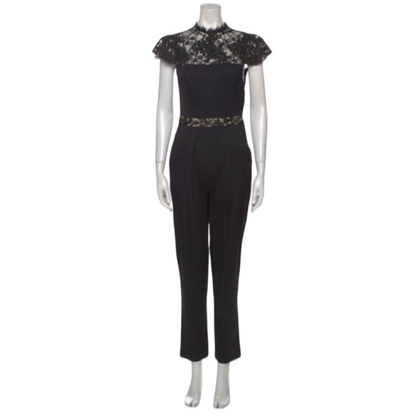 Alice + Olivia Black Satin Lace Jumpsuit - Picture 2 of 7